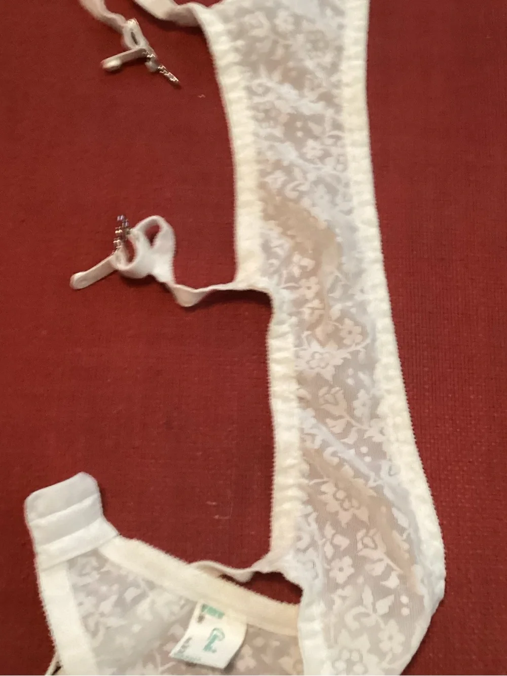 Crownette White Lace Gater with Nylons - Sheer Floral Mesh